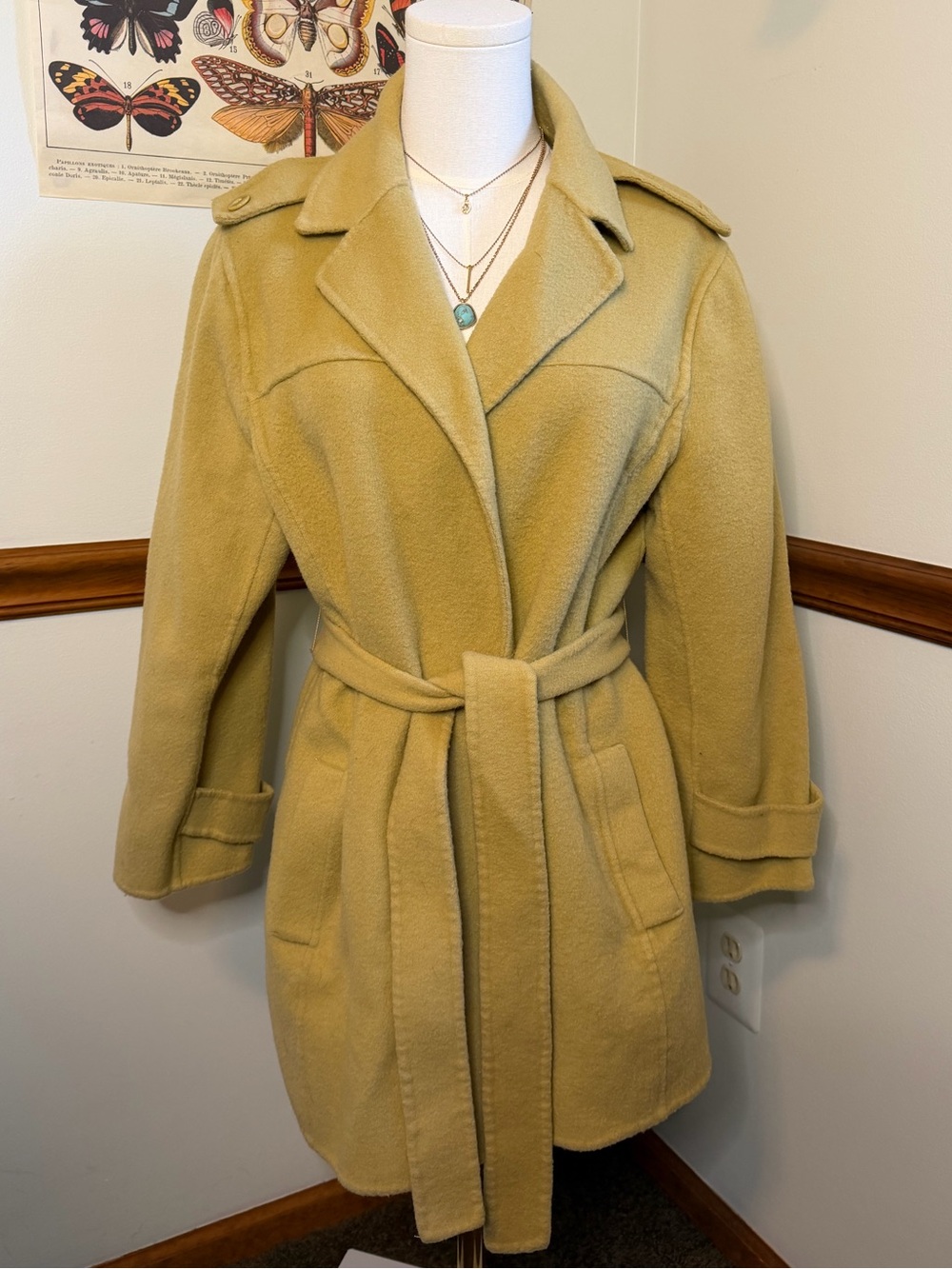 Belted Wool Coat in Mustard size Large